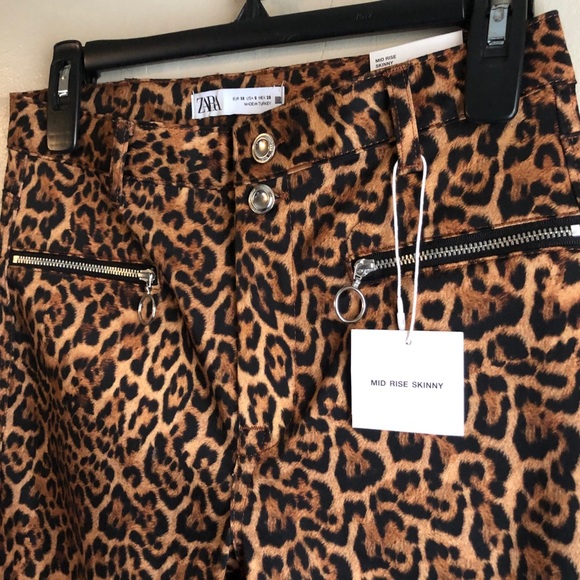 ZARA Leopard Mid Rise Skinny Pants Size 6 - Picture 6 of 10
